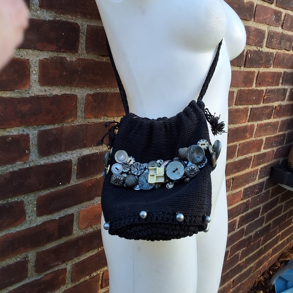 Carol Kurtz OOAK vintage button drawstring cricket bag - Picture 3 of 13